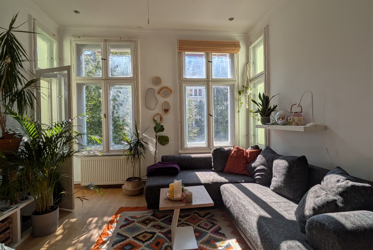 Charming bright flat with balcony and plants