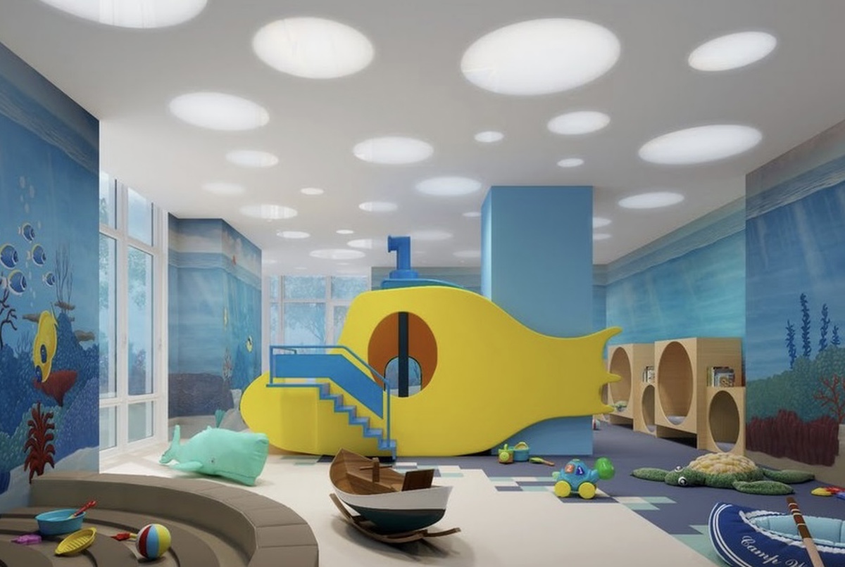 Luxury new apartments building with high ceiling