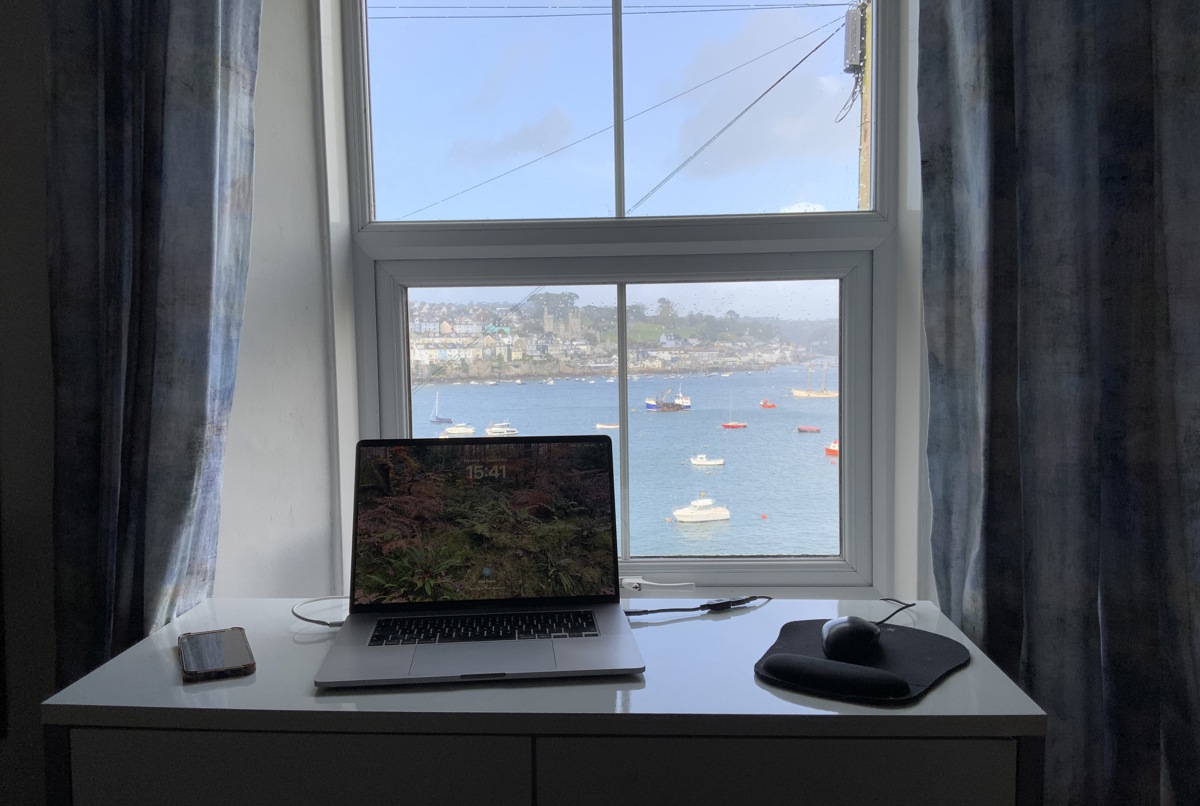 On the Cornish coast path with an awesome view.