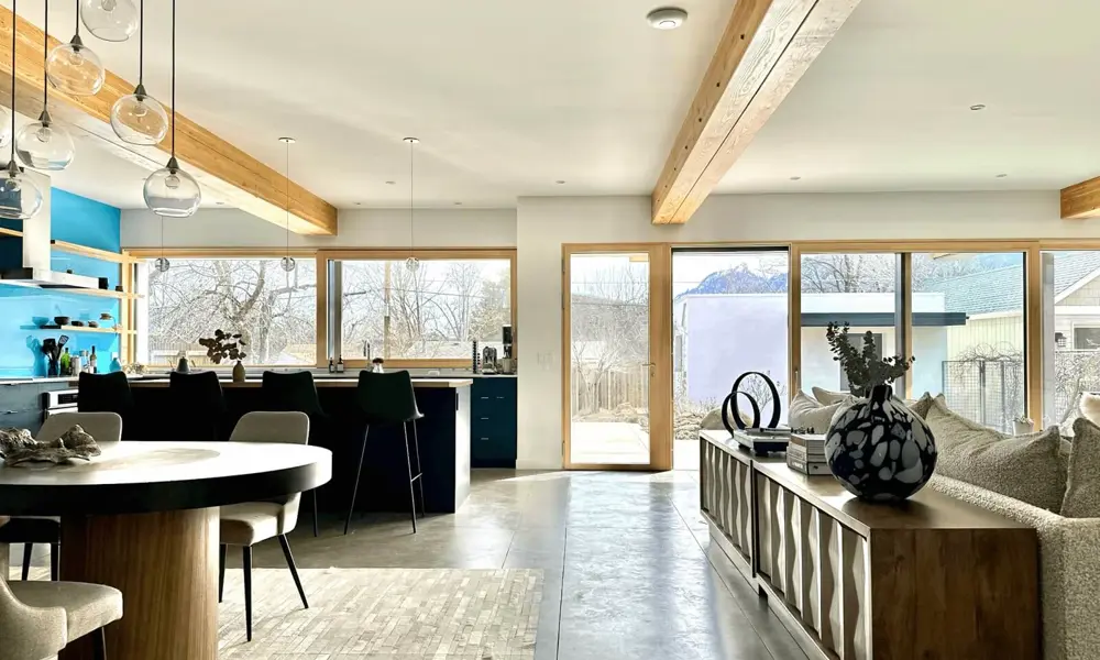 Eco-friendly home with solar panels and sustainable features