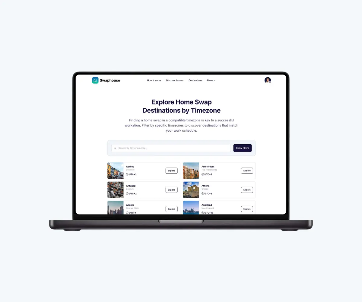 Home swap destinations by timezone