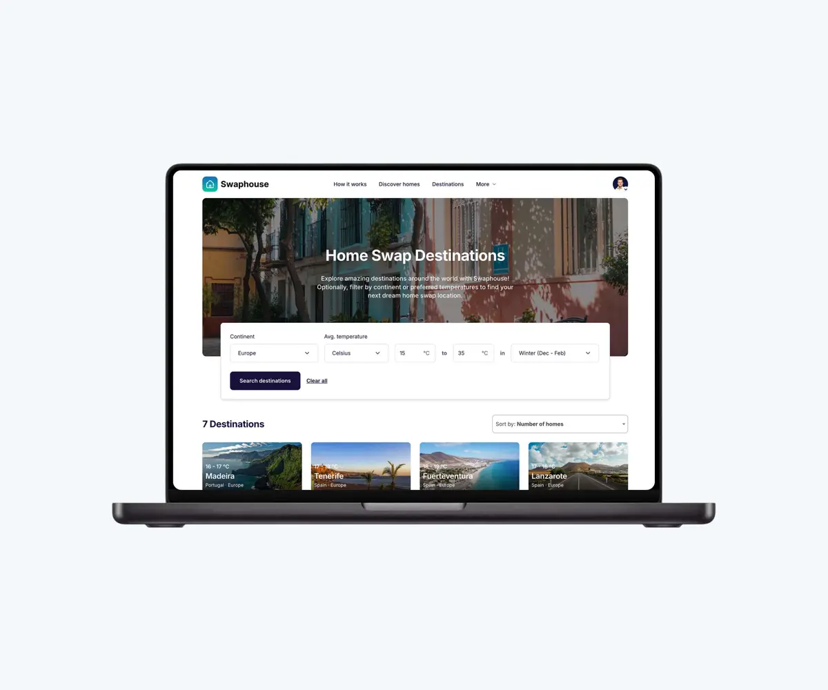 Home swap destinations by temperature