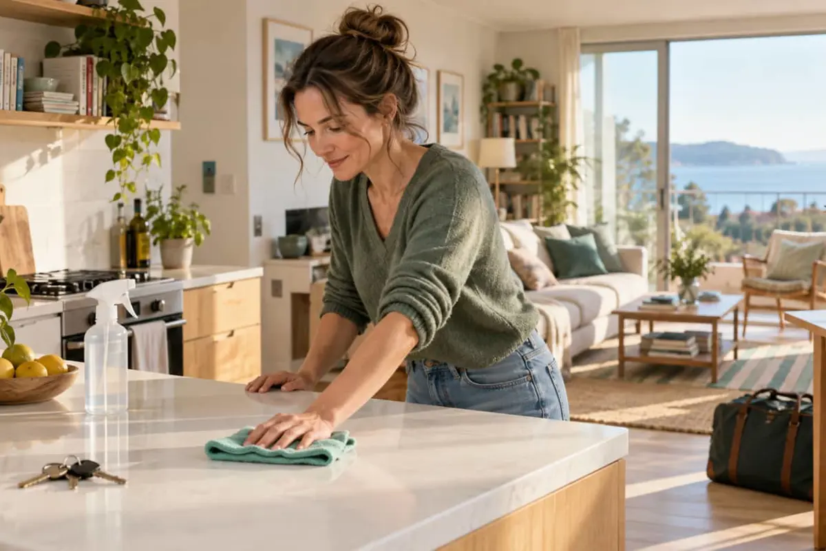 Cleaning a home before guests arrive for a home swap