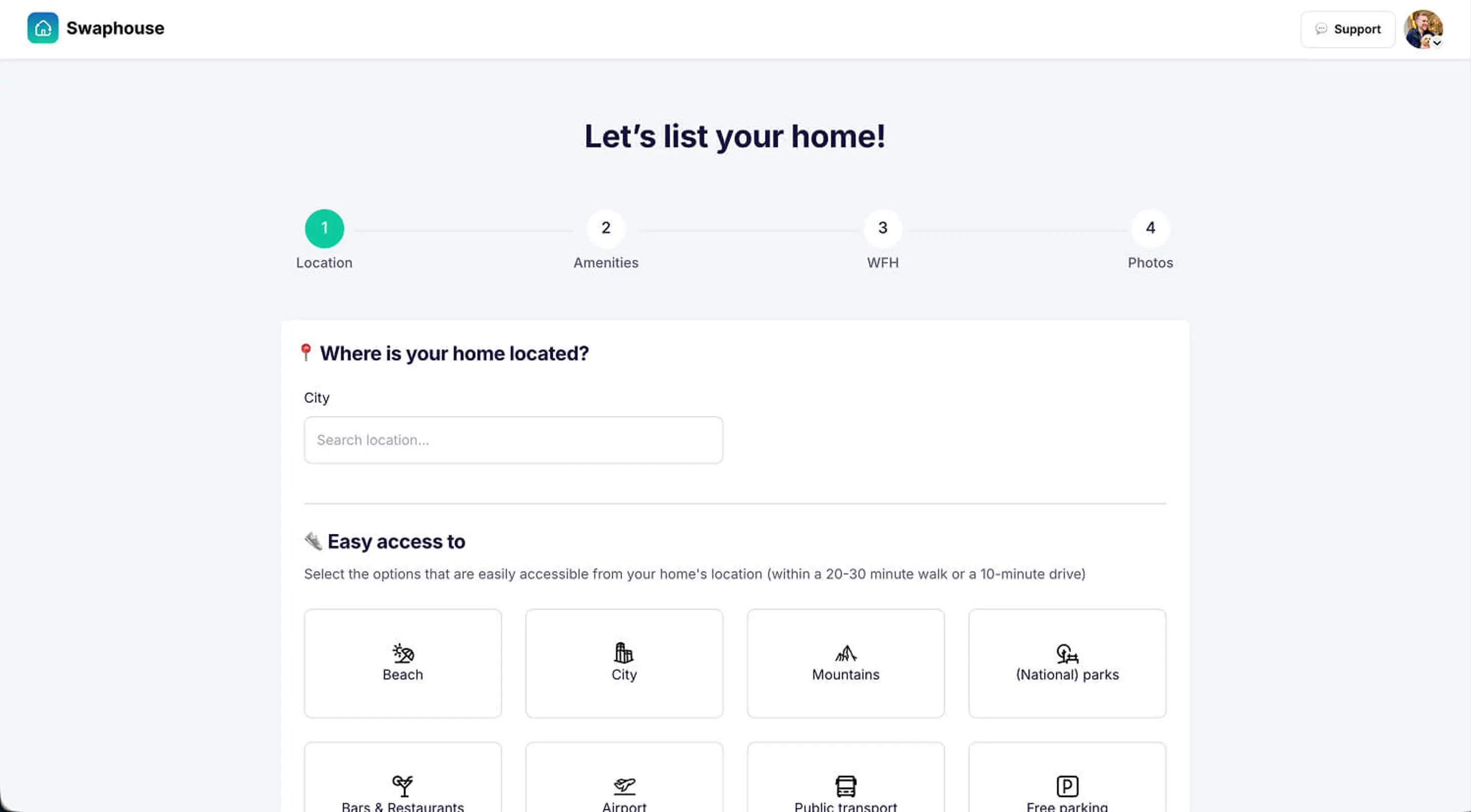 Swaphouse home listing - location step