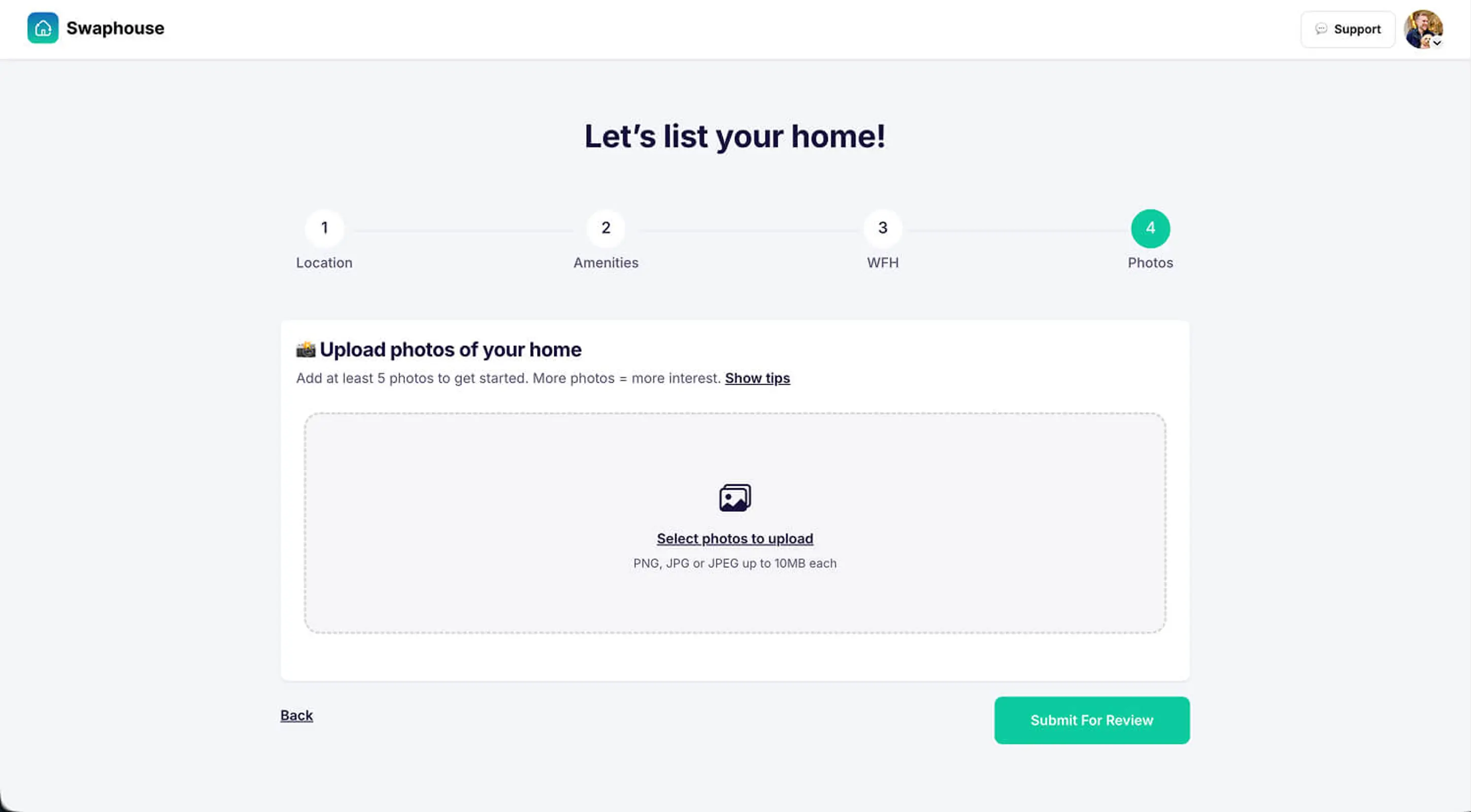 Swaphouse upload photos of your home