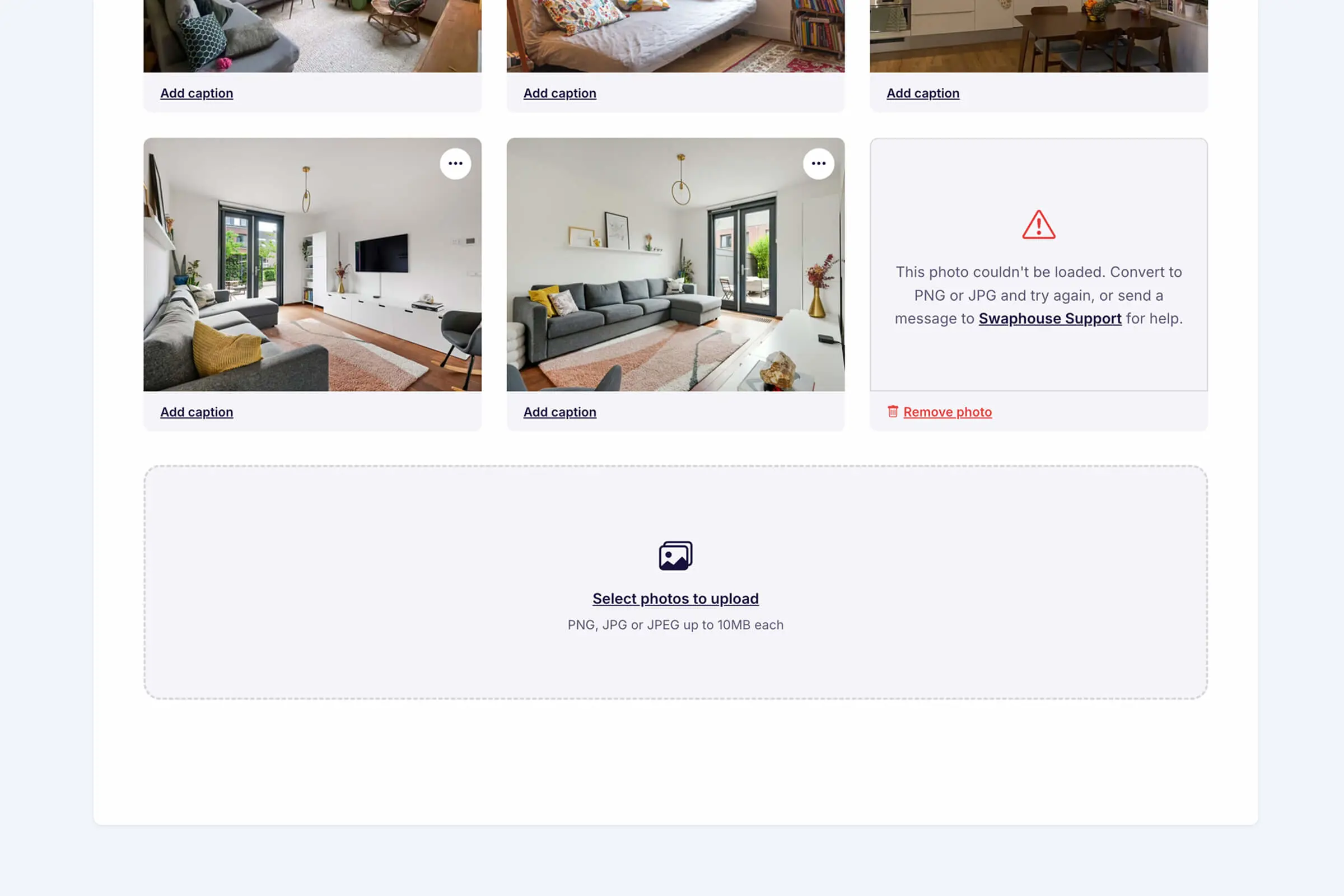 Swaphouse improved photo upload UI with better error handling