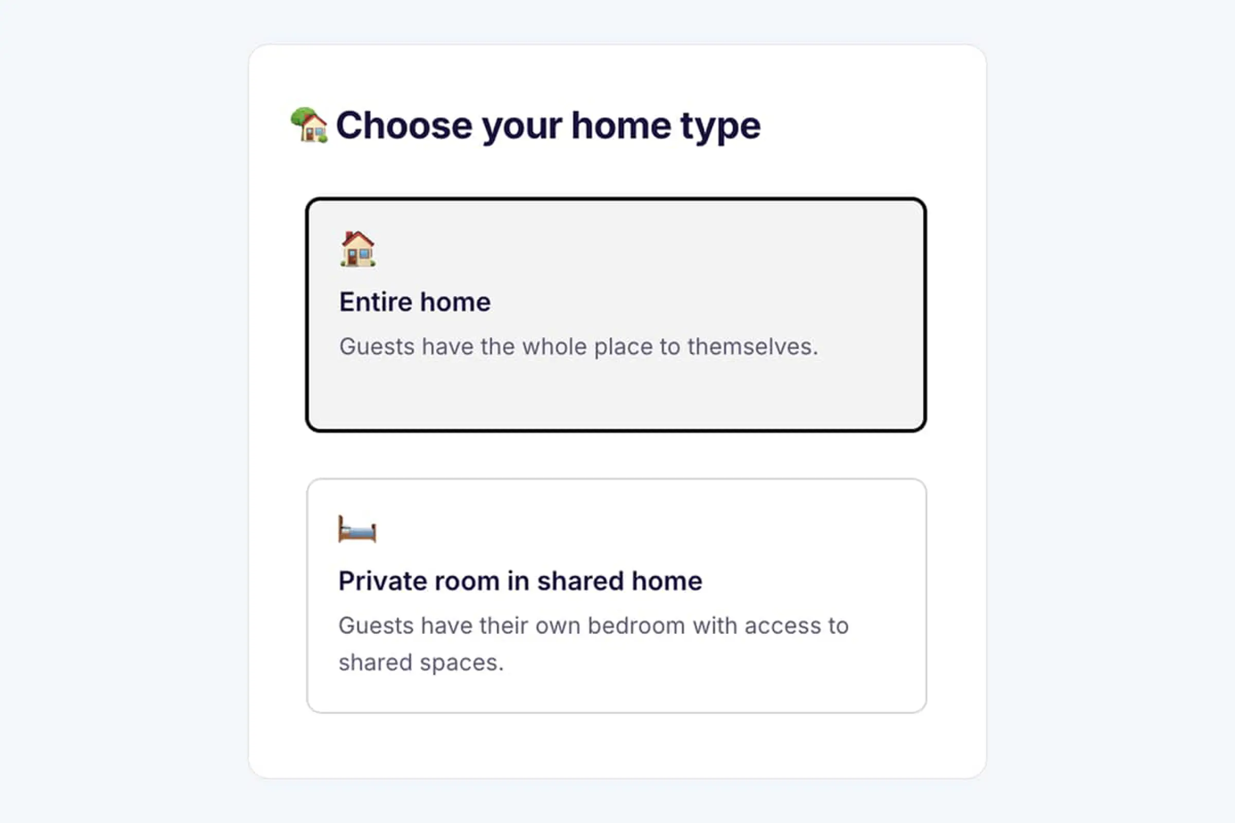 Swaphouse options to select an entire home or a private room in a shared home