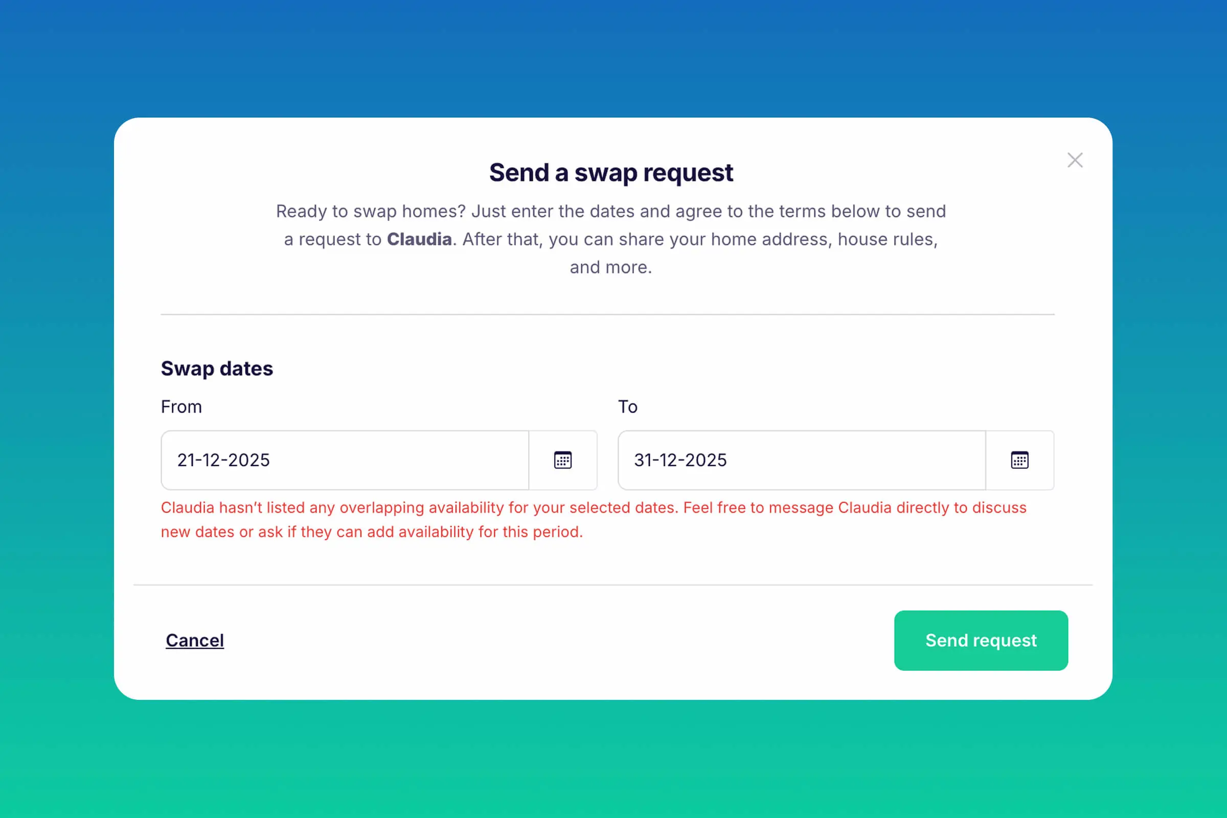 Swaphouse swap request availability overlap check