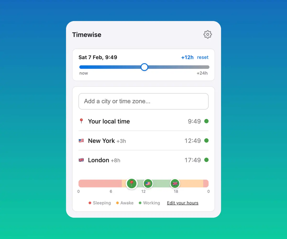 Timewise Chrome extension for comparing time zones