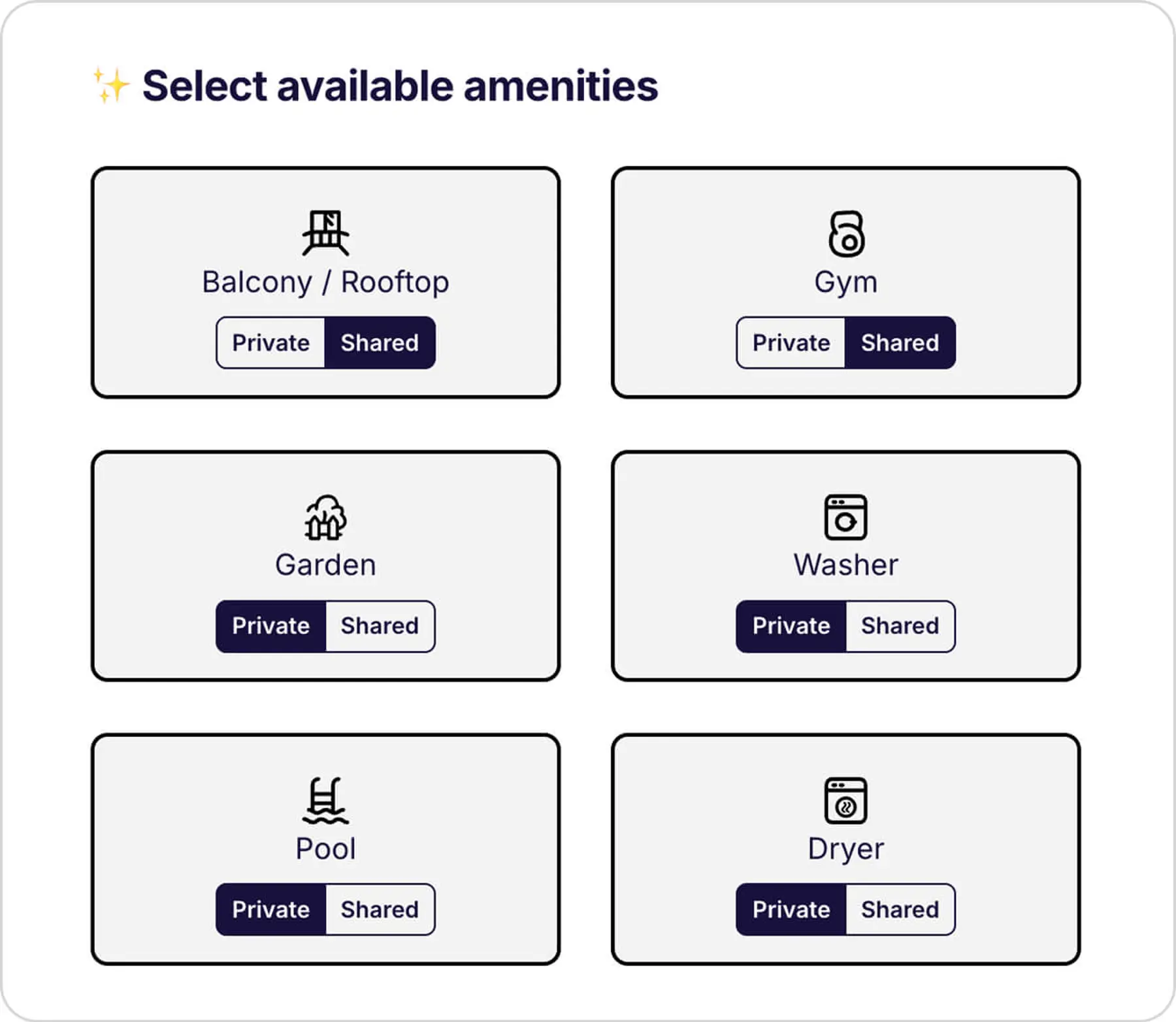Swaphouse mark amenities as private or shared on your listing