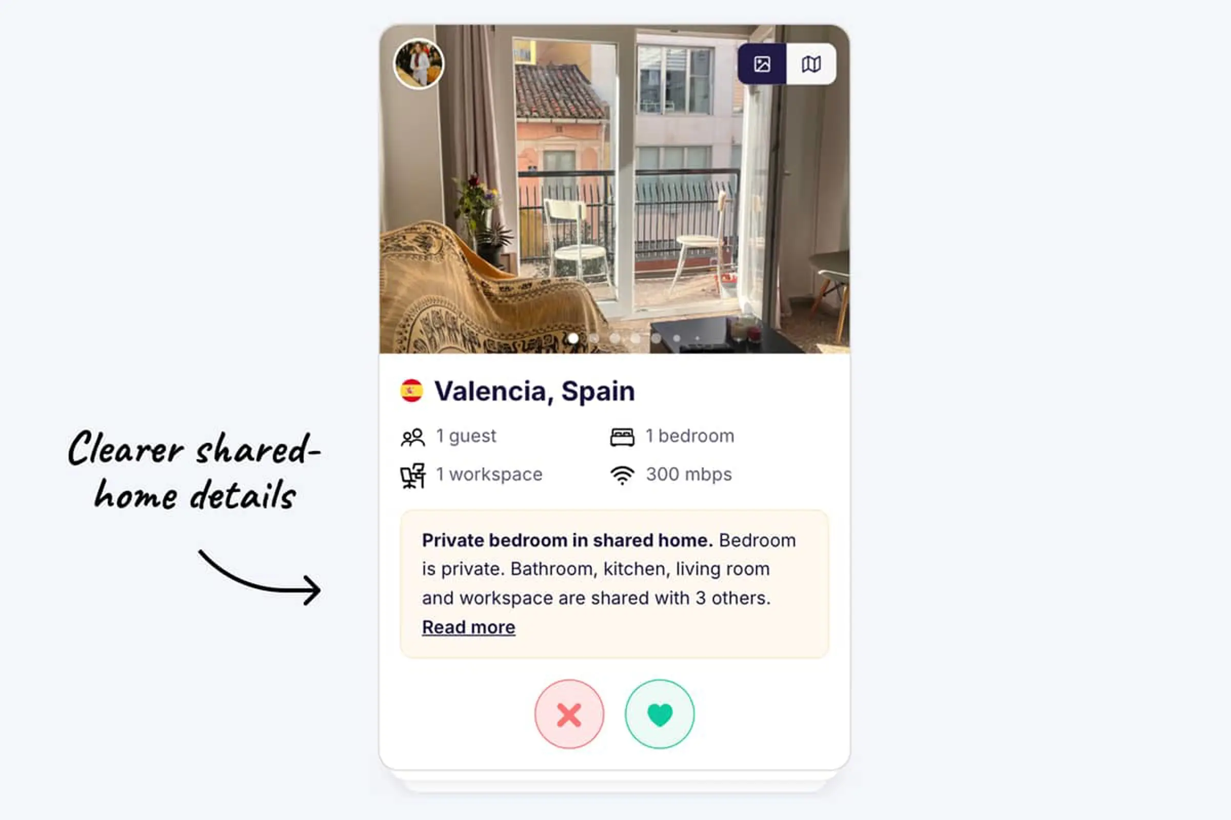 Private room in a shared home shown clearly on Explore and the home listing page