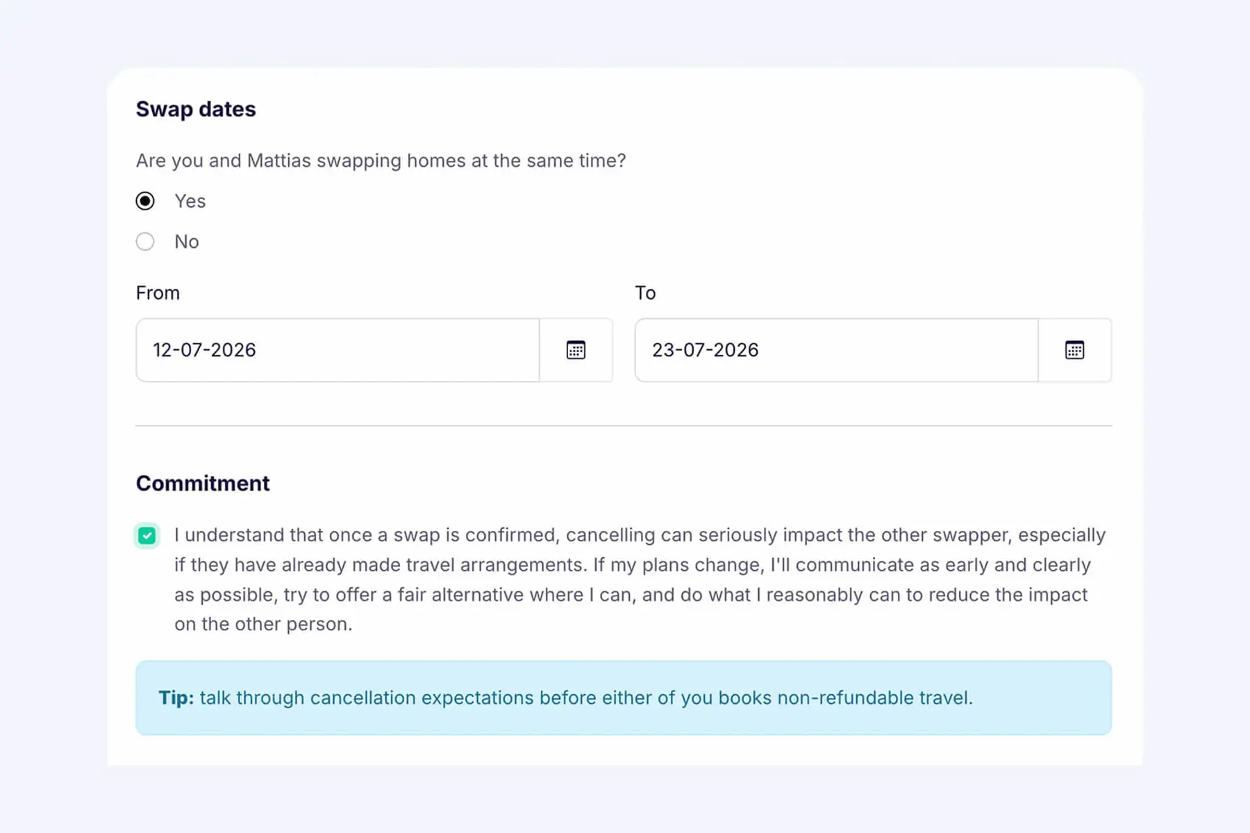 Swaphouse swap request commitment step